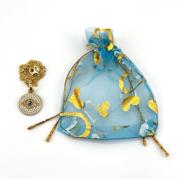 18K Gold Plated over 925 Solid Sterling Silver Evil Eye Pendant Necklace - Picture 6 of 7